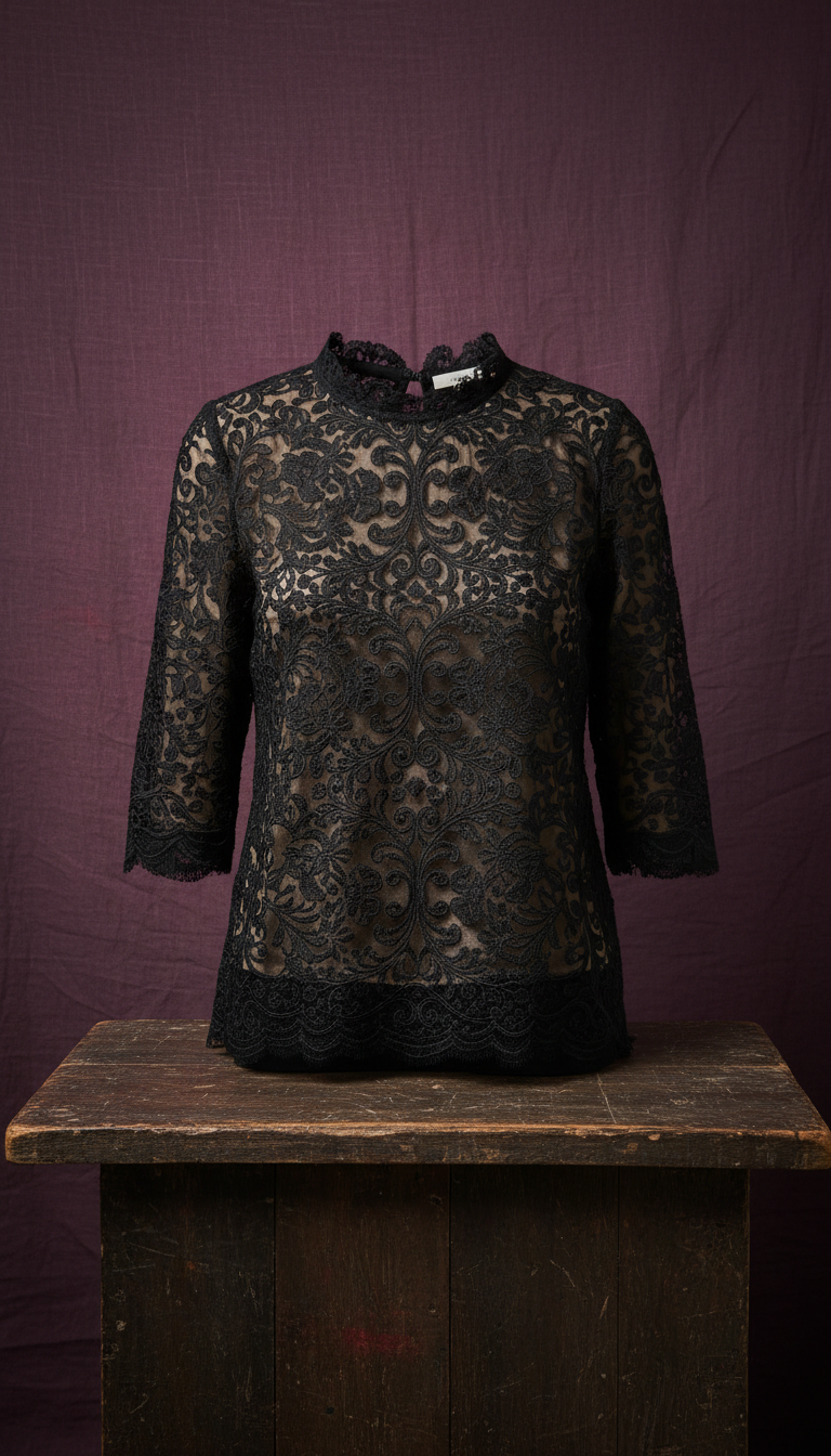 Black Lace Embroidered Blouse